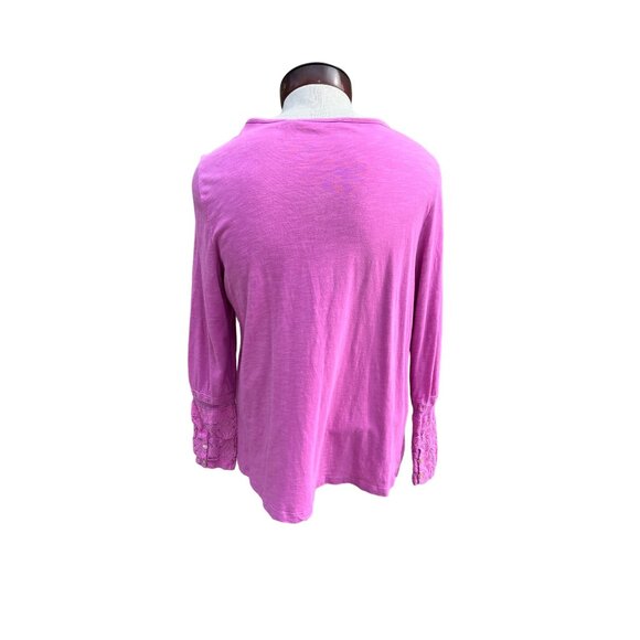 Soft Surroundings Pink Lace Panel Inset Cuffs Long Sleeve Tee Top Size XL - Picture 3 of 9